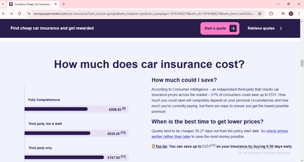 pricing plans moneysupermarket.com car insurance quotes